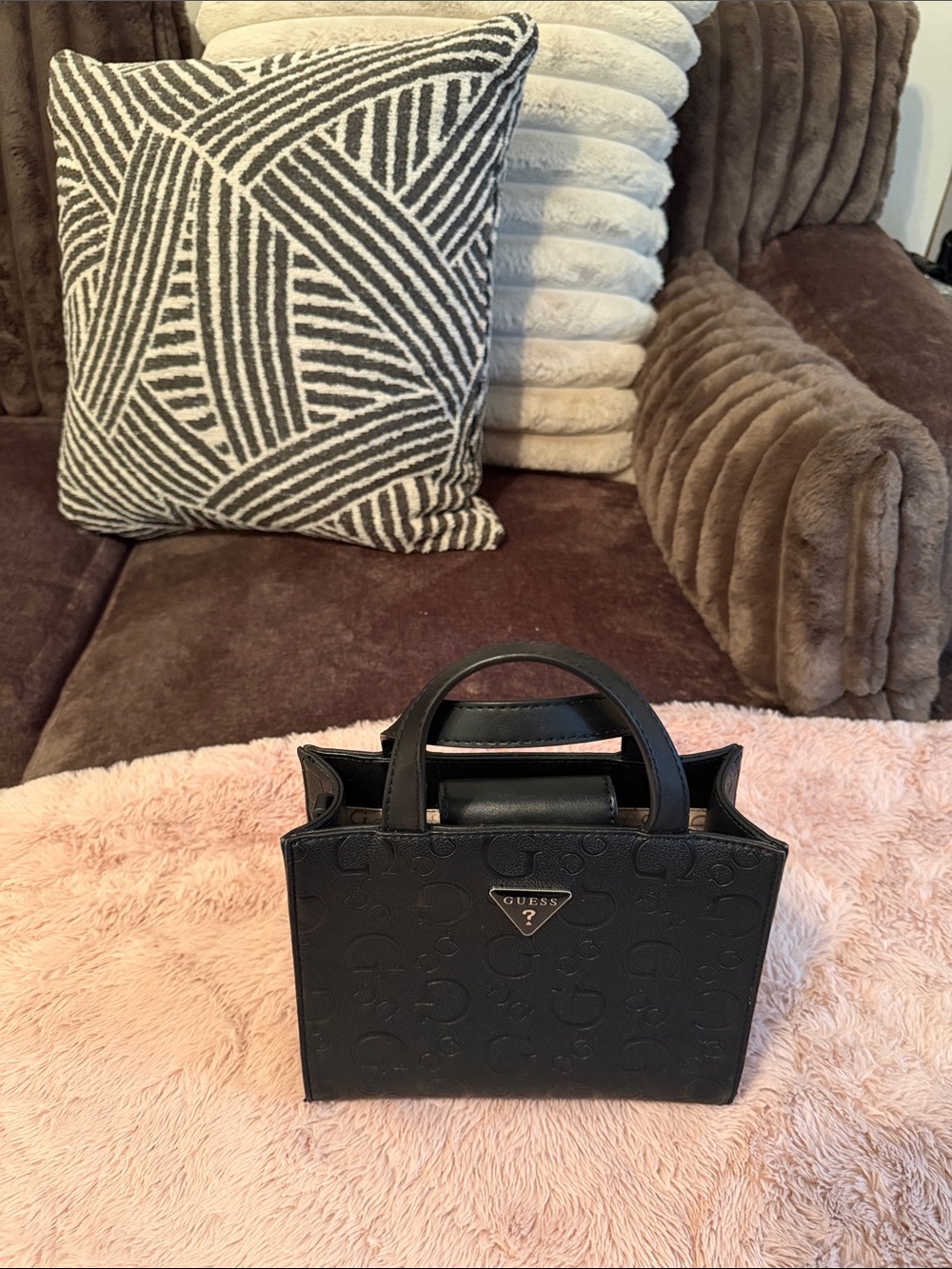 GUESS Black Embossed Logo Mini Tote